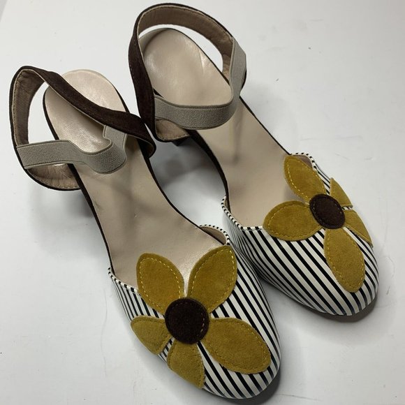 Yasirun Shoes Yasirun Yellow Floral Striped Closed Toe Heels Poshmark